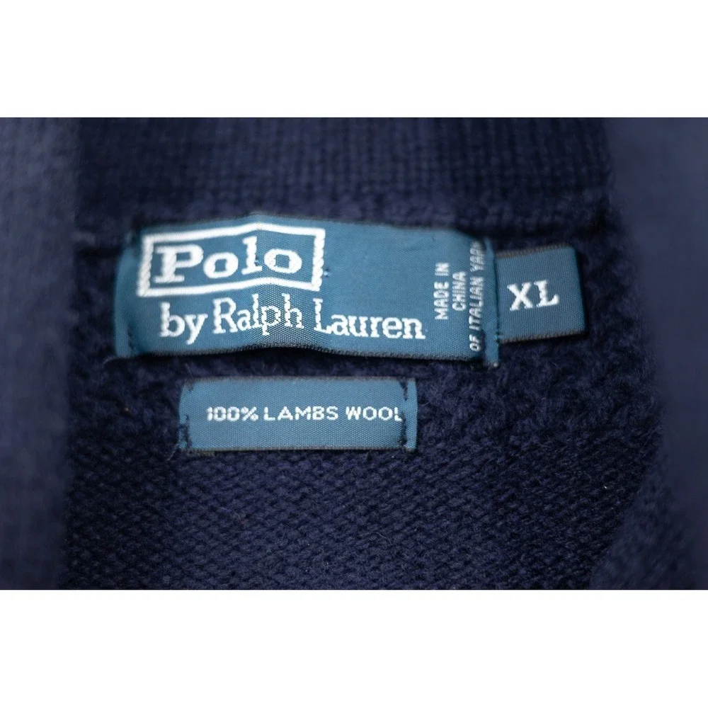 Polo Ralph Lauren Mens XL Navy Blue 100% Lambswool Shawl Collar 1/4 Zip Sweater
